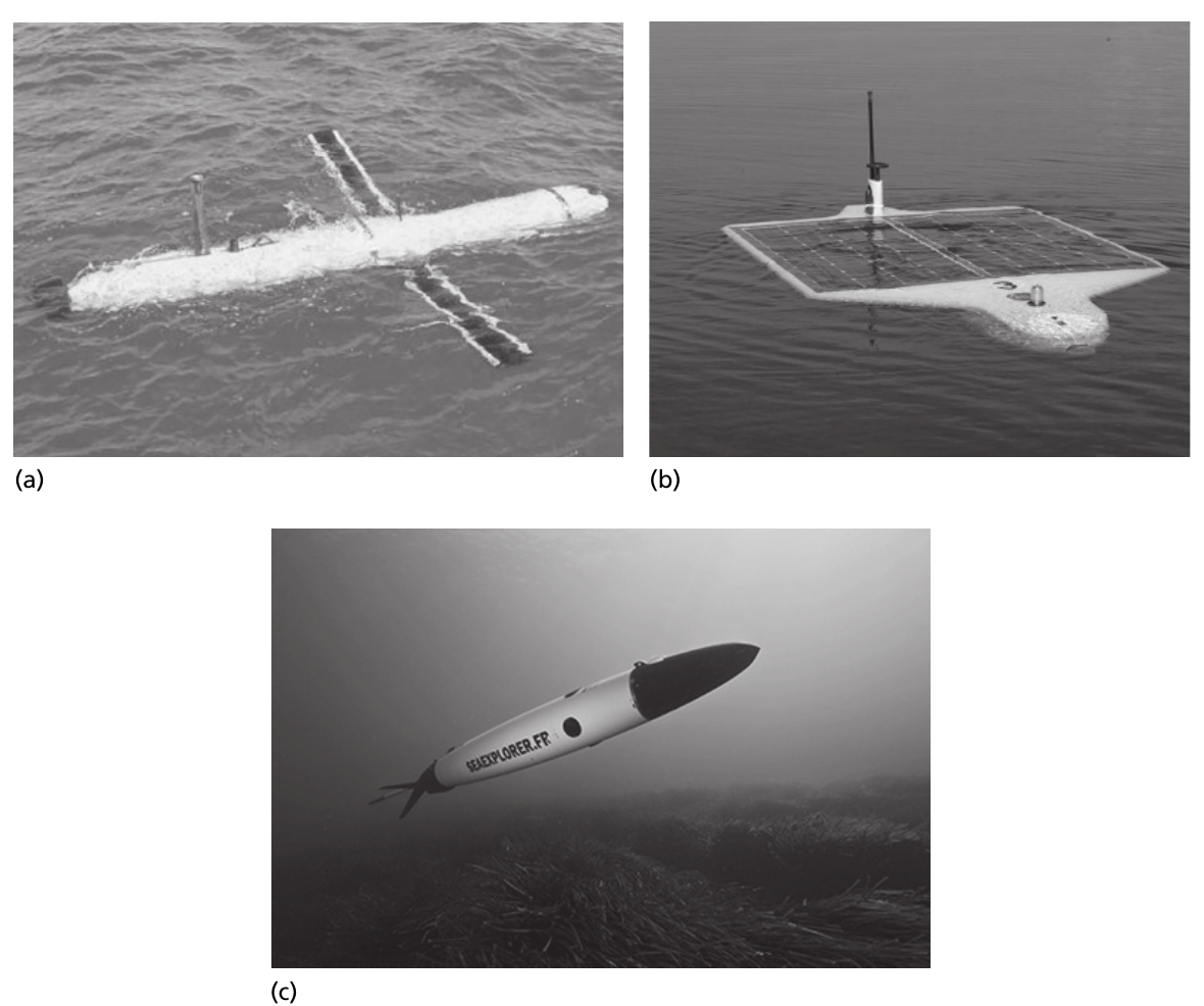 Three autonomous underwater vehicle designs with different forms.
